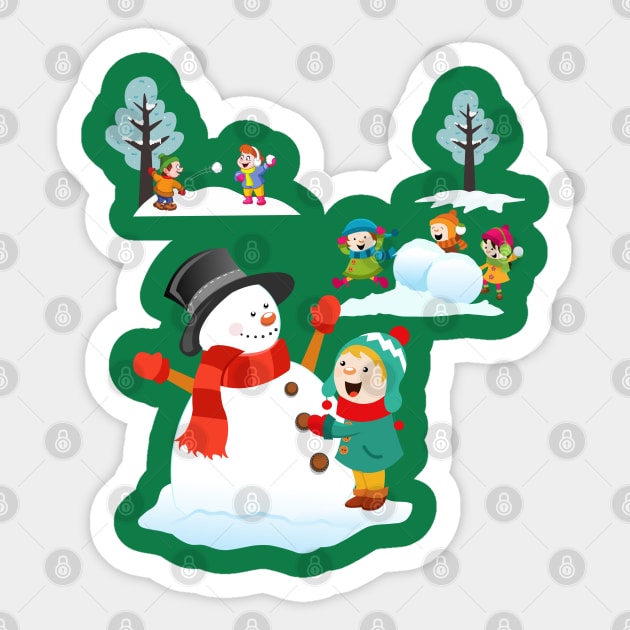 Cute kids playing with Snow Sticker by Zobayer